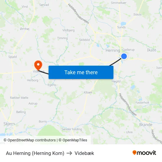Au Herning (Herning Kom) to Videbæk map