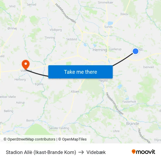 Stadion Allè (Ikast-Brande Kom) to Videbæk map