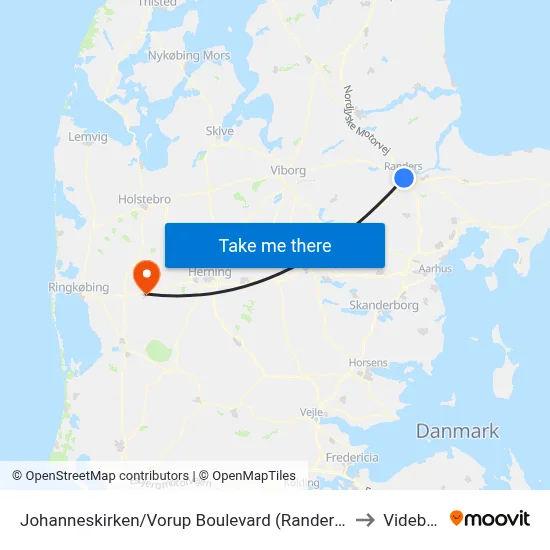 Johanneskirken/Vorup Boulevard (Randers Kom) to Videbæk map