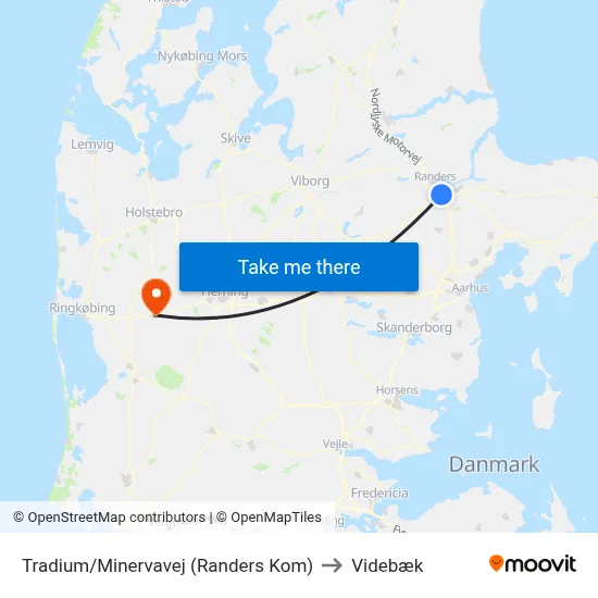 Tradium/Minervavej (Randers Kom) to Videbæk map