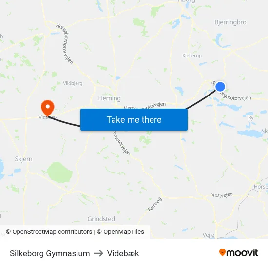 Silkeborg Gymnasium to Videbæk map