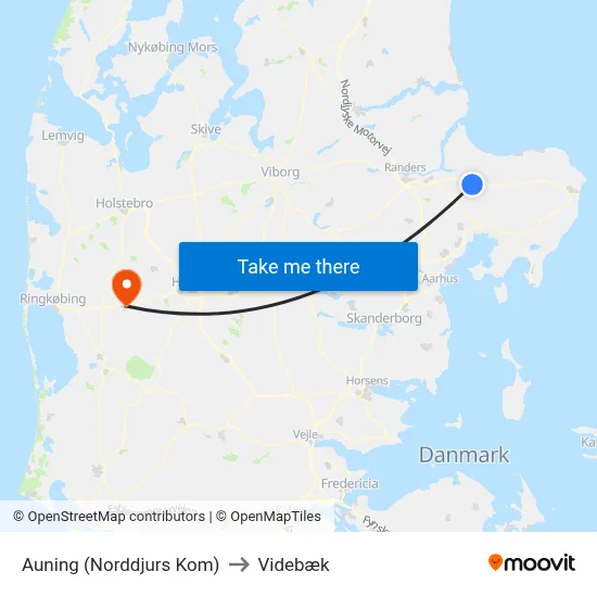 Auning (Norddjurs Kom) to Videbæk map