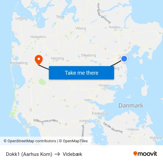 Dokk1 (Aarhus Kom) to Videbæk map