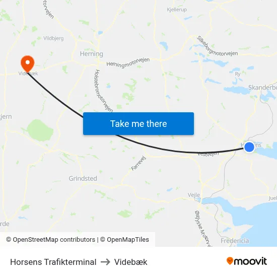 Horsens Trafikterminal to Videbæk map