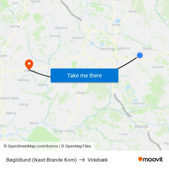 Bøgildlund (Ikast-Brande Kom) to Videbæk map