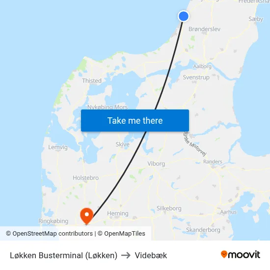 Løkken Busterminal (Løkken) to Videbæk map