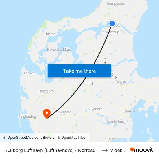 Aalborg Lufthavn (Lufthavnsvej / Nørresundby) to Videbæk map