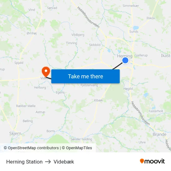 Herning Station to Videbæk map