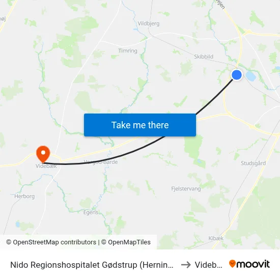 Nido Regionshospitalet Gødstrup (Herning Kom) to Videbæk map