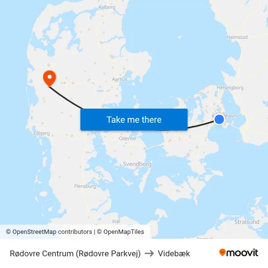 Rødovre Centrum (Rødovre Parkvej) to Videbæk map
