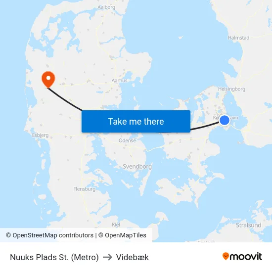 Nuuks Plads St. (Metro) to Videbæk map