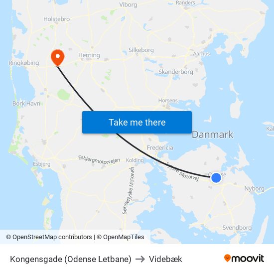 Kongensgade (Odense Letbane) to Videbæk map