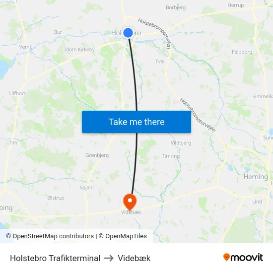 Holstebro Trafikterminal to Videbæk map