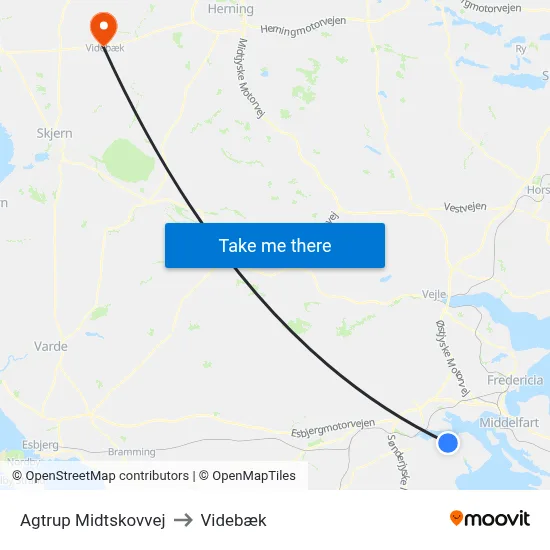 Agtrup Midtskovvej to Videbæk map