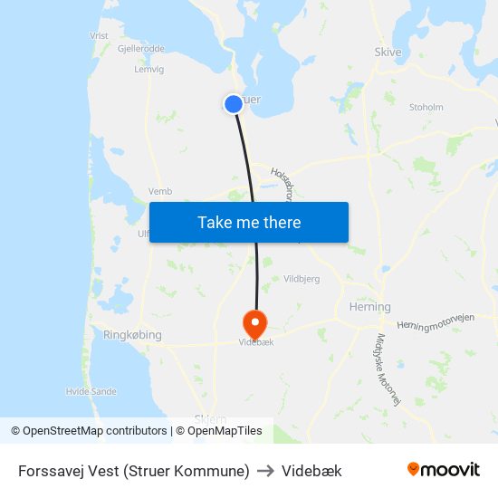 Forssavej Vest (Struer Kommune) to Videbæk map