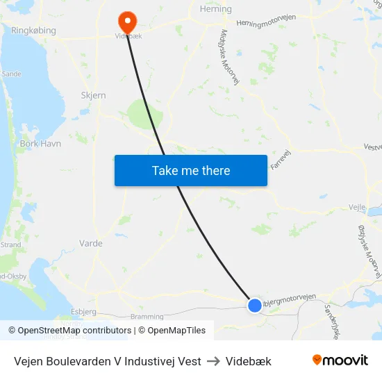 Vejen Boulevarden V Industivej Vest to Videbæk map