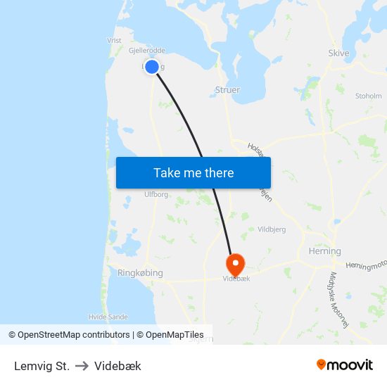 Lemvig St. to Videbæk map