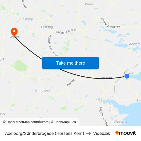 Axelborg/Sønderbrogade (Horsens Kom) to Videbæk map