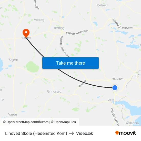 Lindved Skole (Hedensted Kom) to Videbæk map
