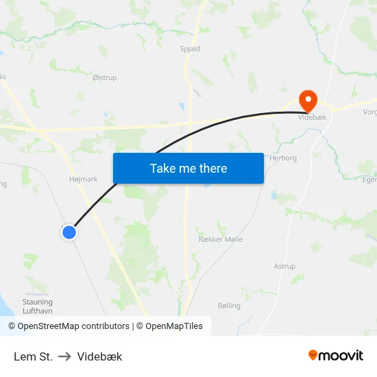 Lem St. to Videbæk map