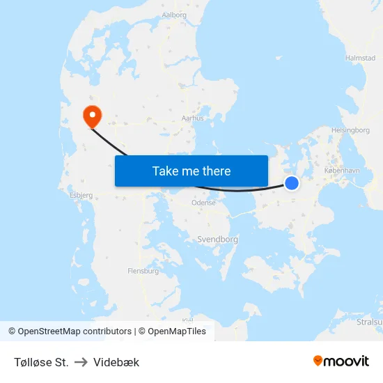 Tølløse St. to Videbæk map