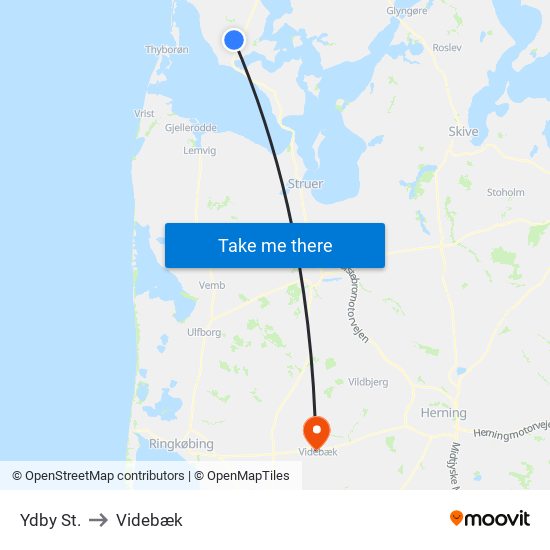 Ydby St. to Videbæk map