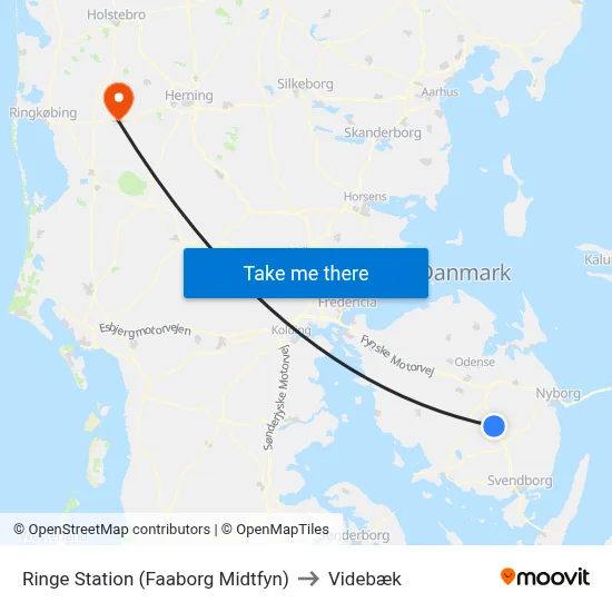 Ringe Station (Faaborg Midtfyn) to Videbæk map