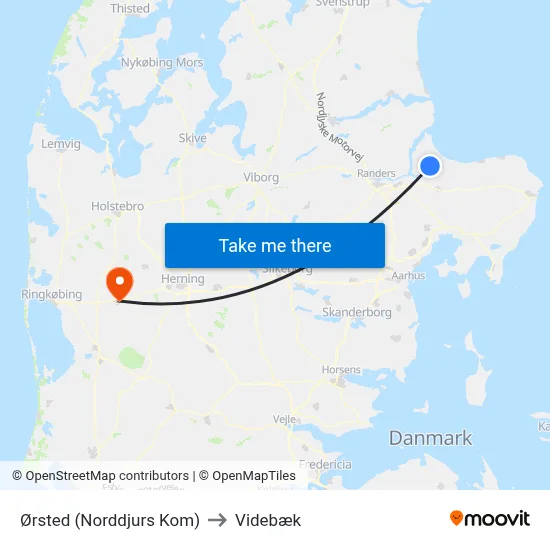 Ørsted (Norddjurs Kom) to Videbæk map