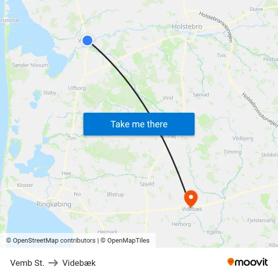 Vemb St. to Videbæk map