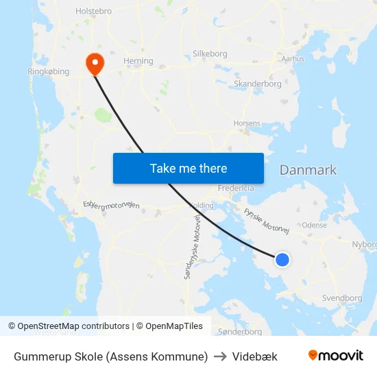 Gummerup Skole (Assens Kommune) to Videbæk map