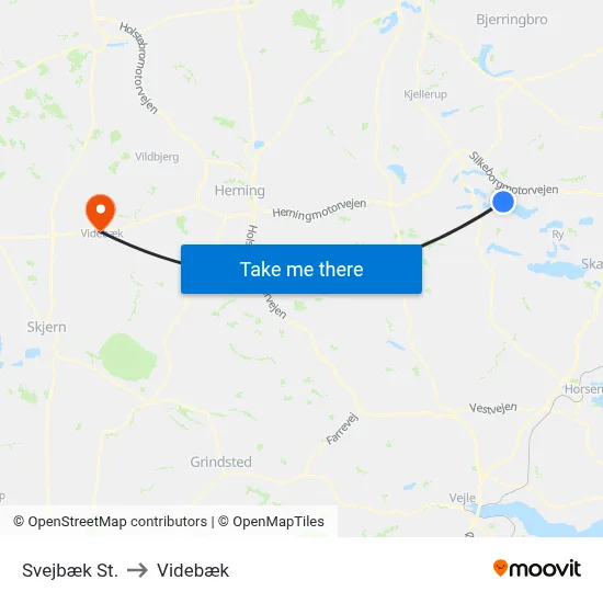 Svejbæk St. to Videbæk map