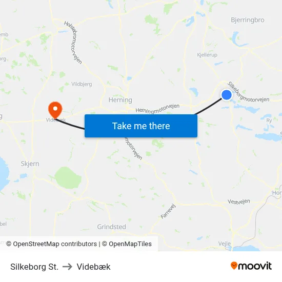 Silkeborg St. to Videbæk map