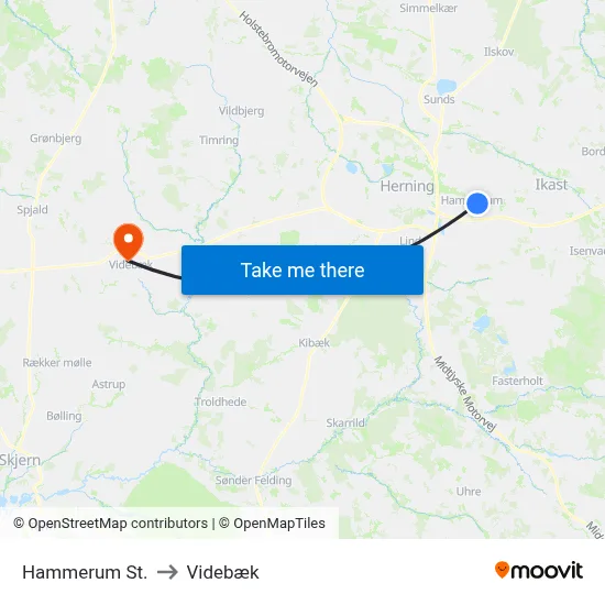 Hammerum St. to Videbæk map