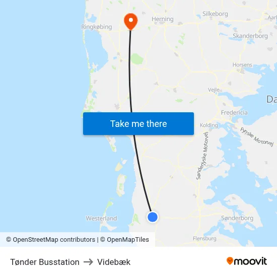 Tønder Busstation to Videbæk map