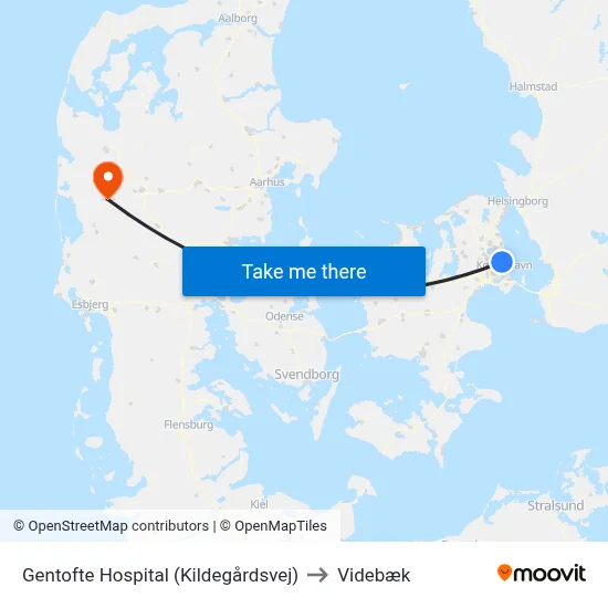 Gentofte Hospital (Kildegårdsvej) to Videbæk map