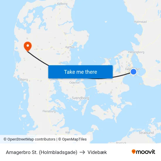 Amagerbro St. (Holmbladsgade) to Videbæk map
