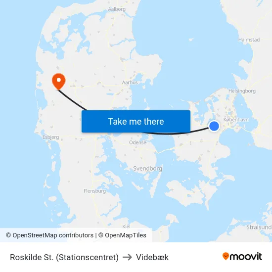 Roskilde St. (Stationscentret) to Videbæk map