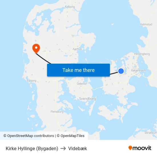 Kirke Hyllinge (Bygaden) to Videbæk map
