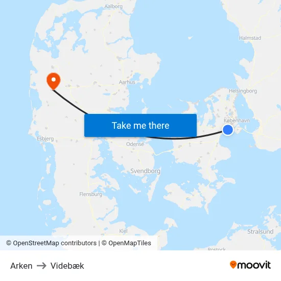 Arken to Videbæk map