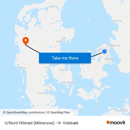 U/Nord Hillerød (Milnersvej) to Videbæk map