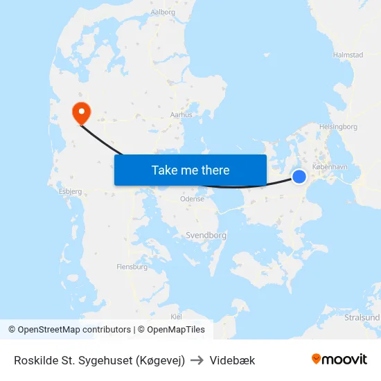 Roskilde St. Sygehuset (Køgevej) to Videbæk map