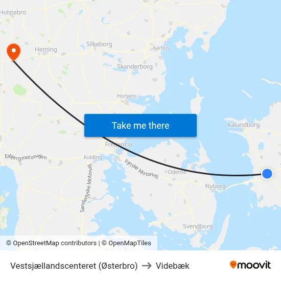 Vestsjællandscenteret (Østerbro) to Videbæk map