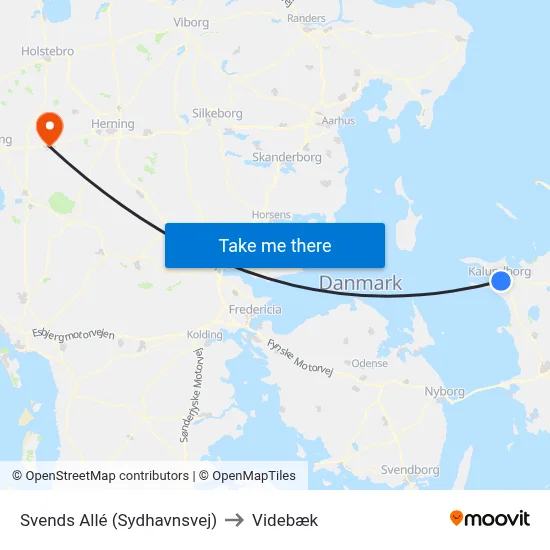 Svends Allé (Sydhavnsvej) to Videbæk map