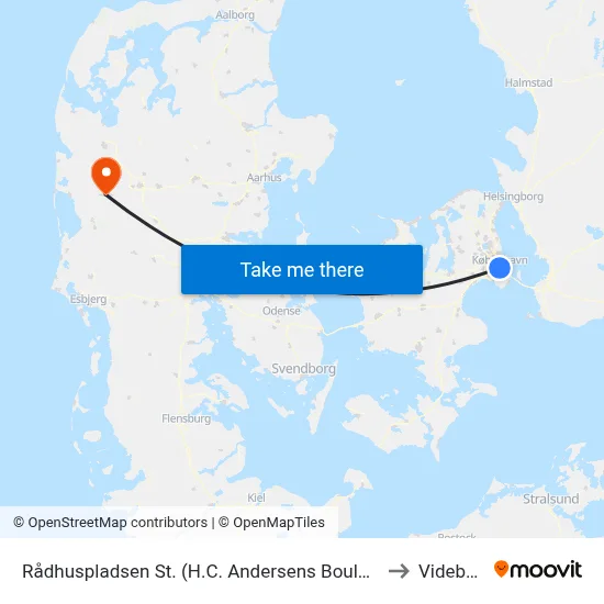 Rådhuspladsen St. (H.C. Andersens Boulevard) to Videbæk map
