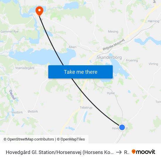 Hovedgård Gl. Station/Horsensvej (Horsens Kom) to Ry map