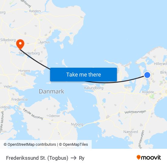 Frederikssund St. (Togbus) to Ry map