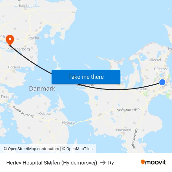 Herlev Hospital Sløjfen (Hyldemorsvej) to Ry map