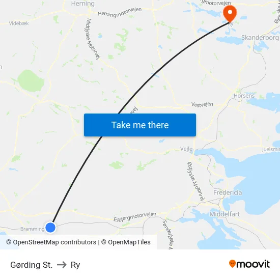 Gørding St. to Ry map