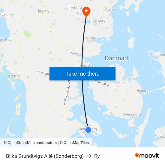 Bilka Grundtvigs Allé (Sønderborg) to Ry map