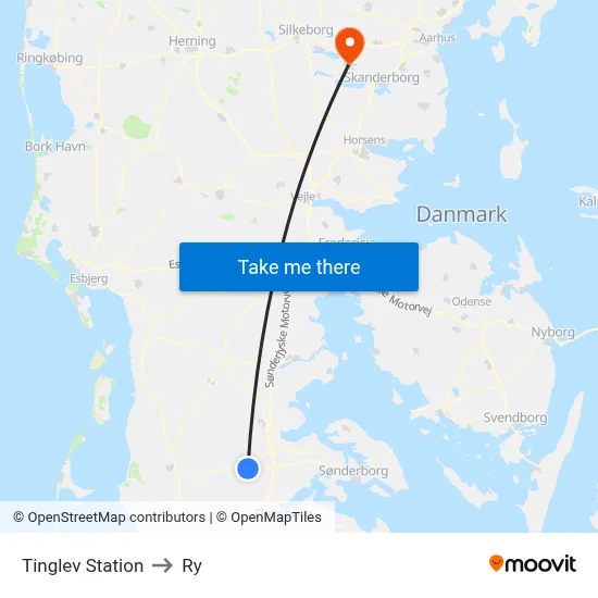 Tinglev Station to Ry map